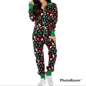 Women’s full zip Christmas Print Hoodie Long sleeve one piece Pajama size Large